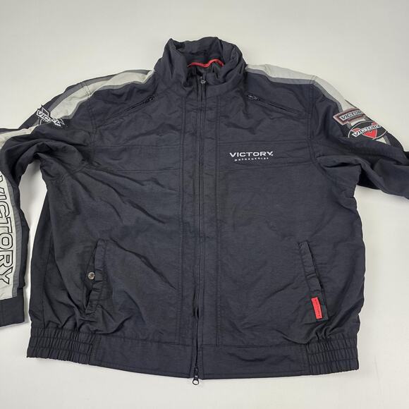 Victory Motorcycles Jacket Mens 3XL Black Gray Full Zip Nylon Embroidered Biker - Picture 2 of 15